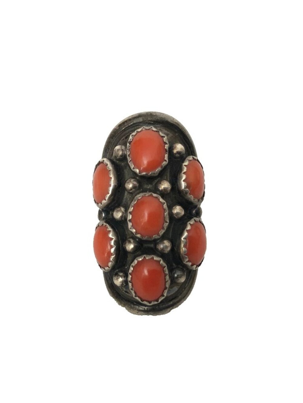 Navajo Vintage Coral Snake Eye Nakai Shield  Ring Sz 5 Southwestern Estate Find